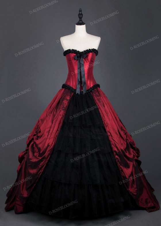 Red Black Gothic Long Prom Dress D1008 - D-RoseBlooming