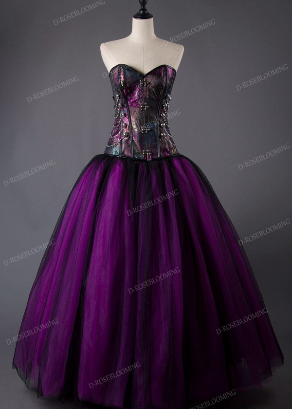 Fuchsia Long Gothic Ball Gown Prom Dress D1030 - D-RoseBlooming