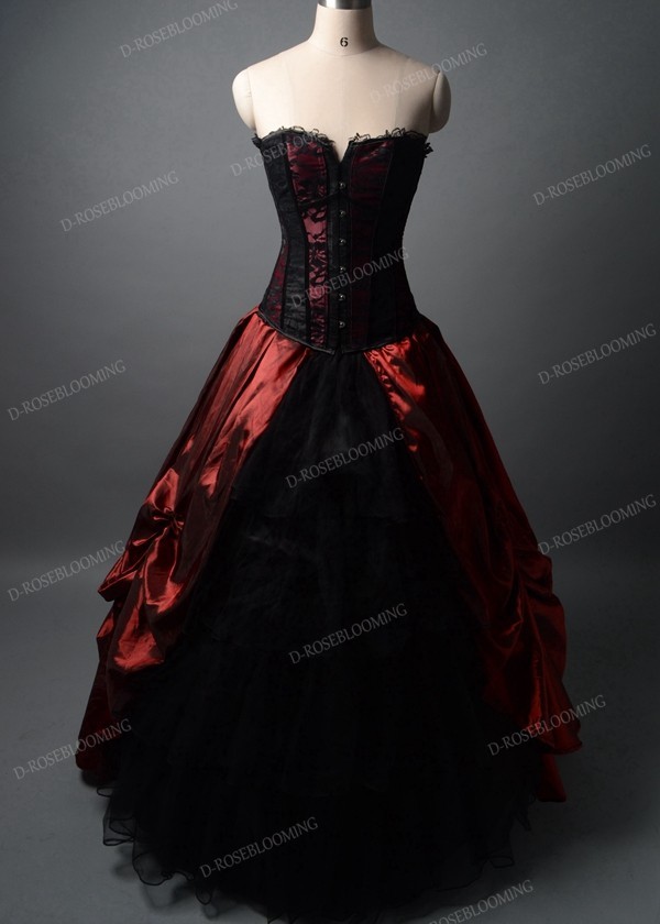 Red Black Long Gothic Prom Dress D1041 - D-RoseBlooming